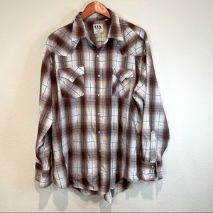 Ely Cattleman Brown / Blue Pearl Snap LS Button Down